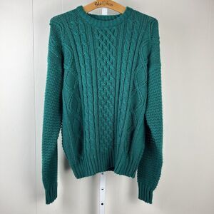 Vintage Claybrooke‎ Crewneck Sweater Mens Large Green Chunky Cable Knit